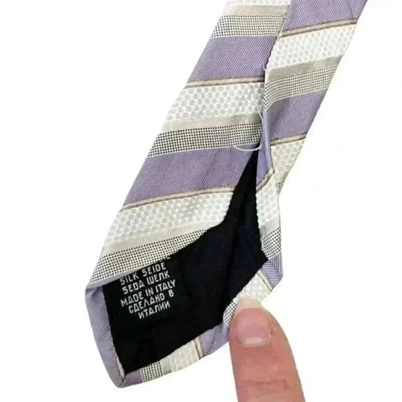 Hugo Boss Silk Tie Purple Grey White Stripes - Picture 7 of 10